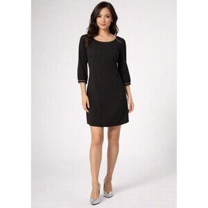 H&M Long Sleeve Little Black Dress with Silver detail Holiday Perfect Sz 4